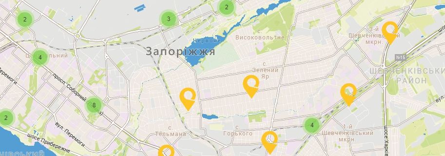 Карта Украины Запорожской области Отделения Укрпочта