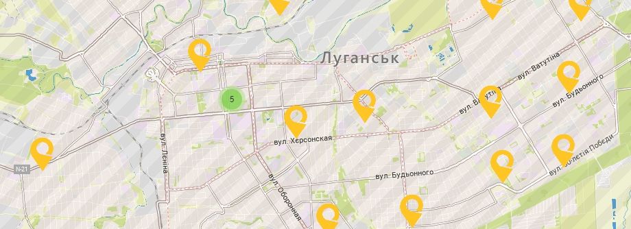 Карта Украины Луганской области Отделения Укрпочта