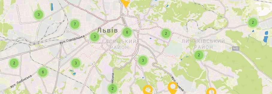 Карта Украины Львовской области Отделения Укрпочта