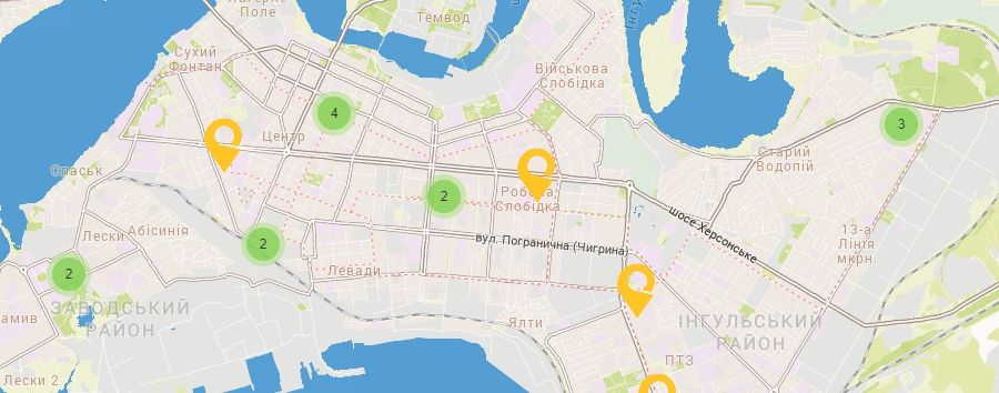 Карта Украины Николаевской области Отделения Укрпочта