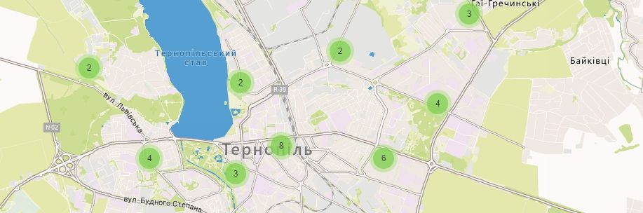 Карта Украины Тернопольской области Отделения Укрпочта