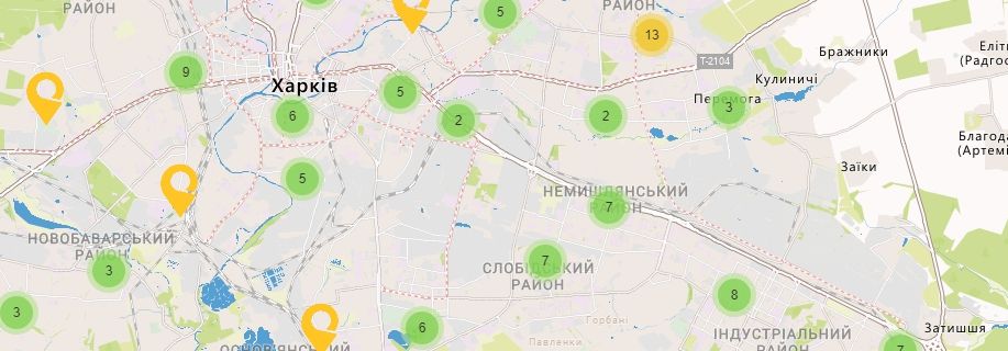 Карта Украины Харьковской области Отделения Укрпочта