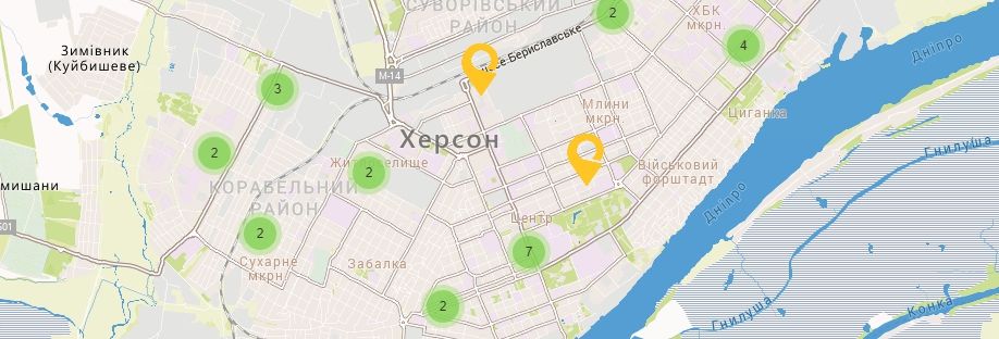 Карта Украины Херсонской области Отделения Укрпочта